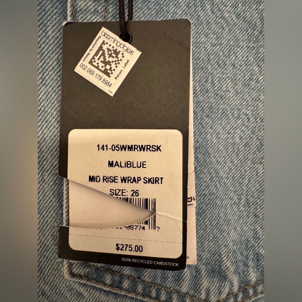 REDONE x Pam Anderson Mid Rise Wrap Denim Mini Skirt Maliblue Blue Size 26 - Picture 10 of 16